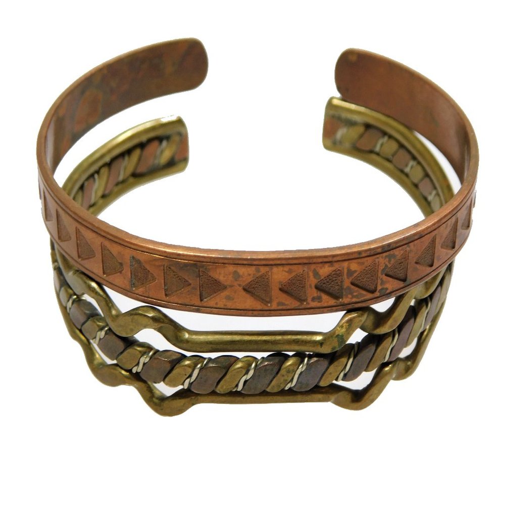 Men's Cuff Bracelets, Unisex Vintage 60s Bracelets, Copper Brass Silver